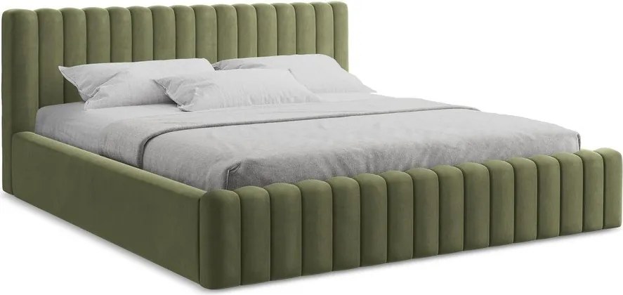 Зелено двойно легло 180x200 cm тапицирано с място за съхранение с включена подматрачна рамка Lemi – Makamii
