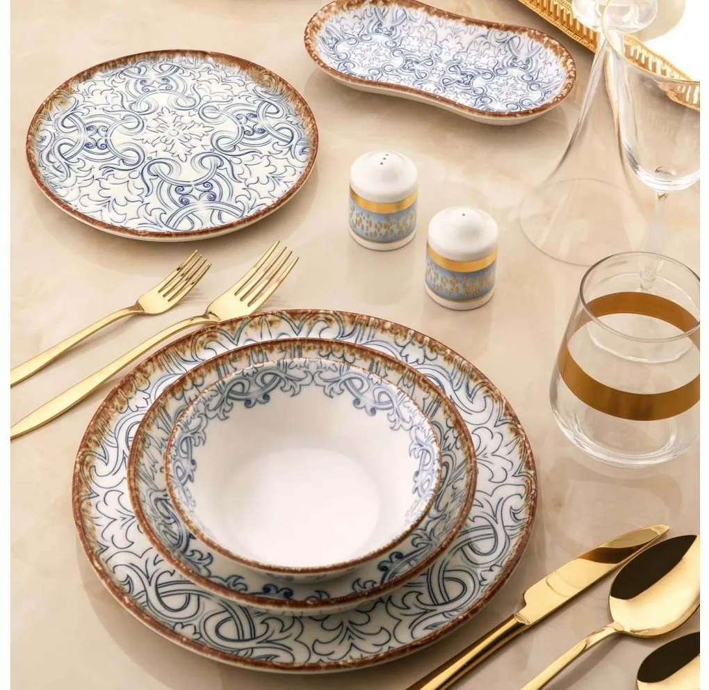 Сервиз за хранене 27 части синьо/кафяво/порцелан