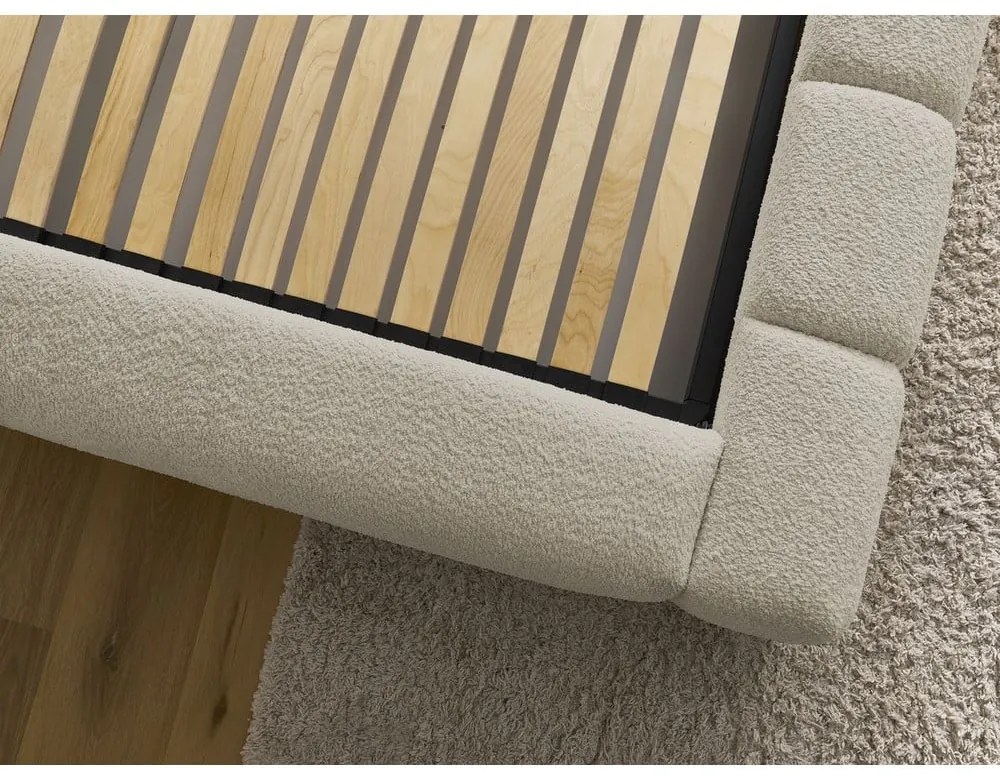 Бежово двойно тапицирано легло с място за съхранение с включена подматрачна рамка 180x200 cm Denali – Bobochic Paris