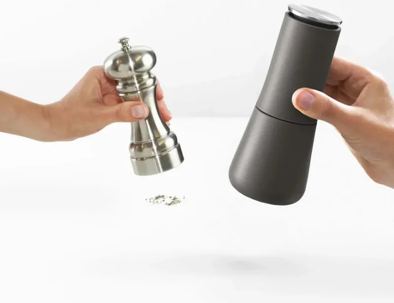 Комплект 2 бр мелнички за сол и пипер Joseph Joseph 95036, Механична  употреба, Керамичен механизъм, Регулиране на степента, Без BPA, Бял/сив