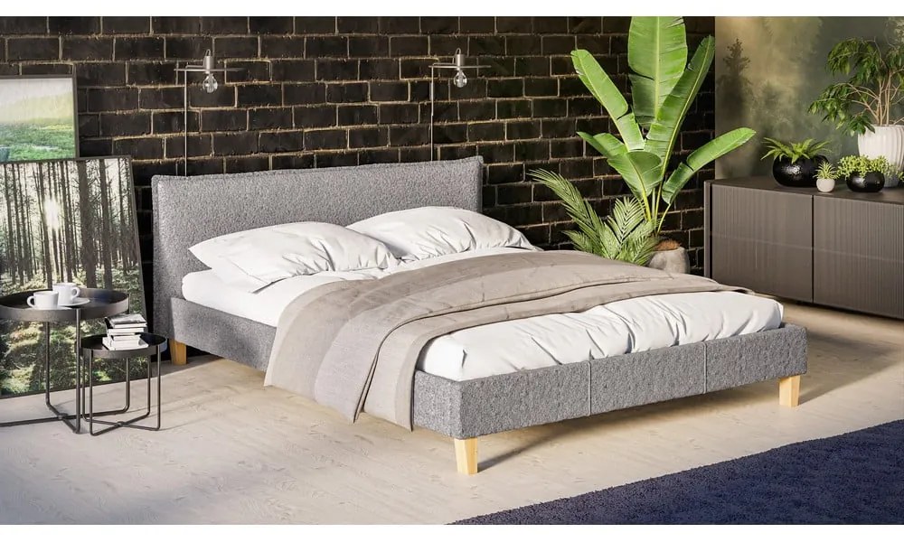 Сиво тапицирано двойно легло с решетка 160x200 cm Tina - Ropez