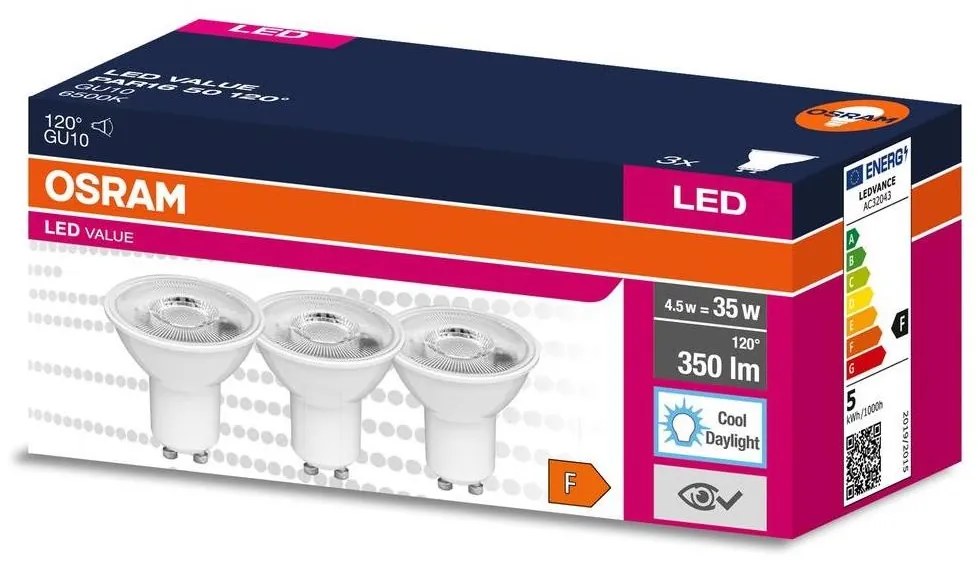 К-кт 3x LED Крушка PAR16 GU10/4,5W/230V 6500K 120° - Osram