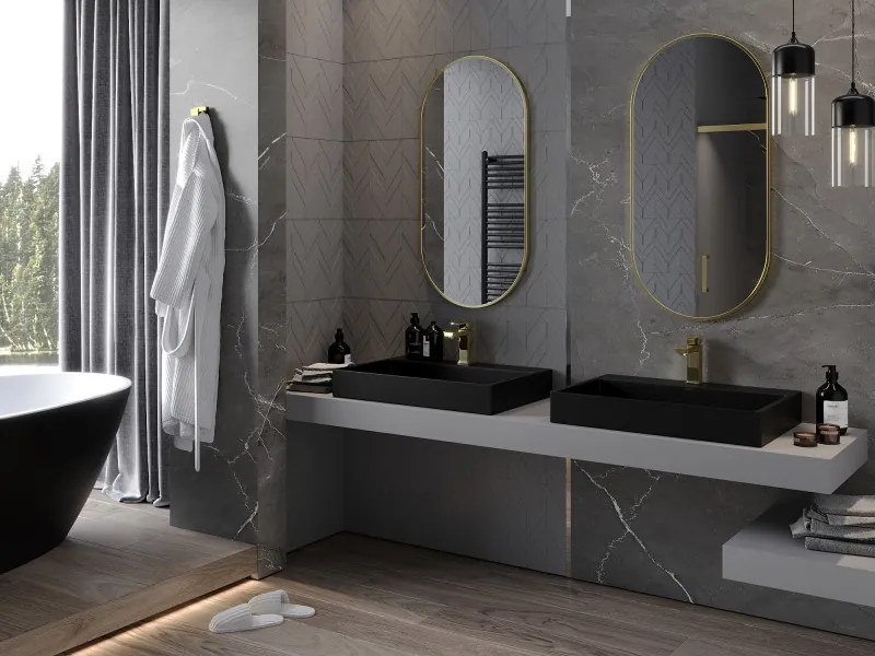 Mexen Loft овално баня огледало 100 x 50 см, рамка в четкано златисто