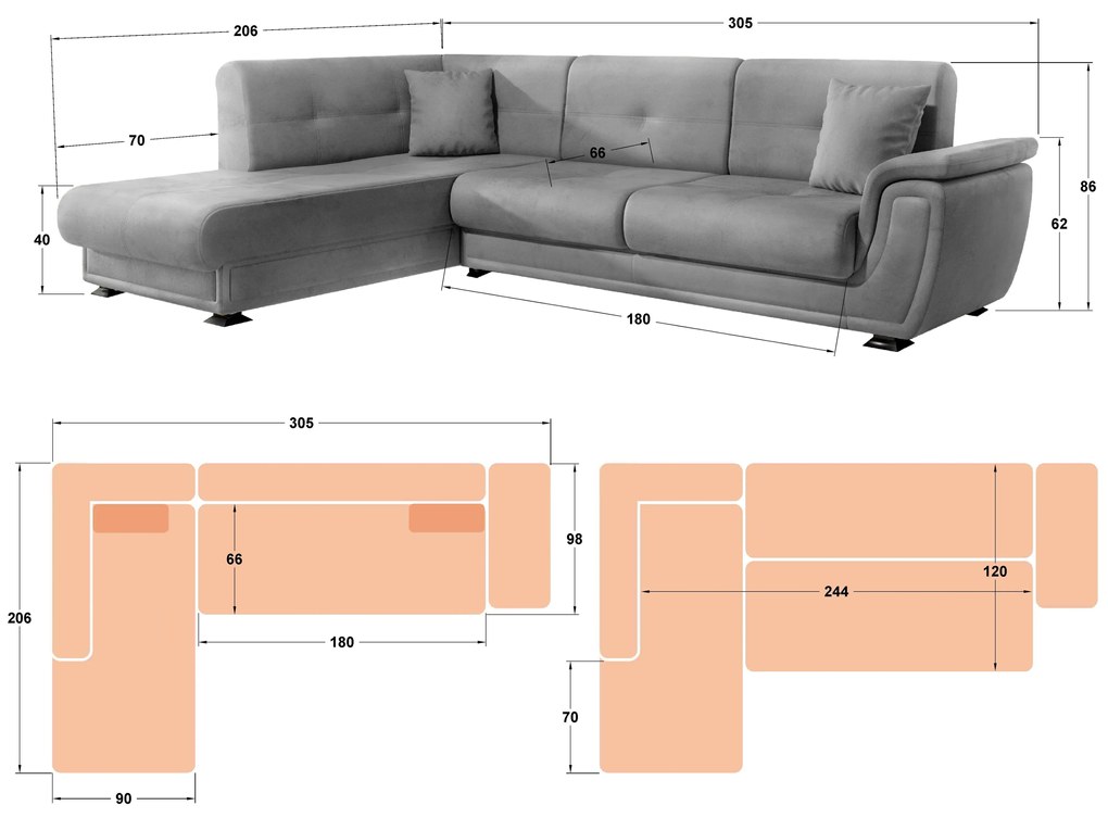 Разтегателен ъглов диван + клик-клак механизъм Принцес II