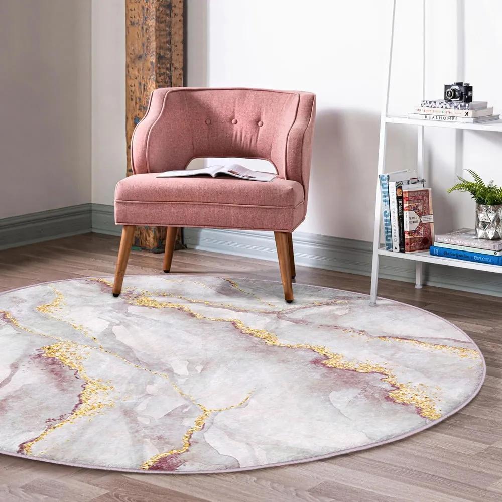 Светлосив и златен кръгъл килим подходящ за пране и за прахосмукачки роботи ø 80 cm Comfort – Mila Home