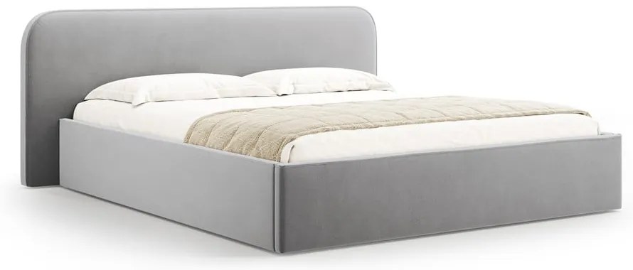 Светлосиво двойно тапицирано легло с място за съхранение с включена подматрачна рамка 160x200 cm Elizabeth – Micadoni