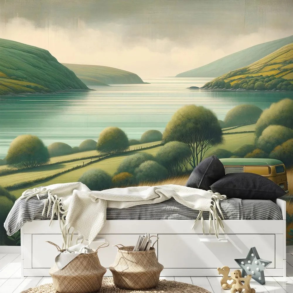 Самозалепващ тапет – Ретро ван в живописен пейзаж
