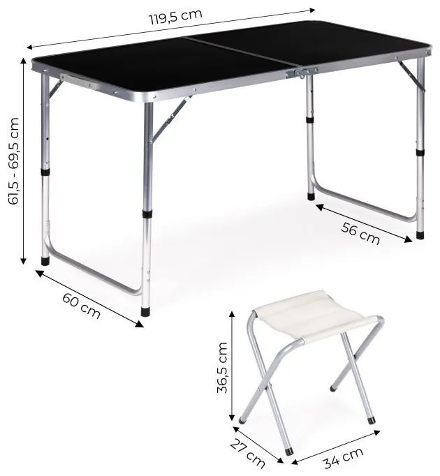 Сгъваема маса за кетъринг 119,5 x 60 cm черна с 4 стола
