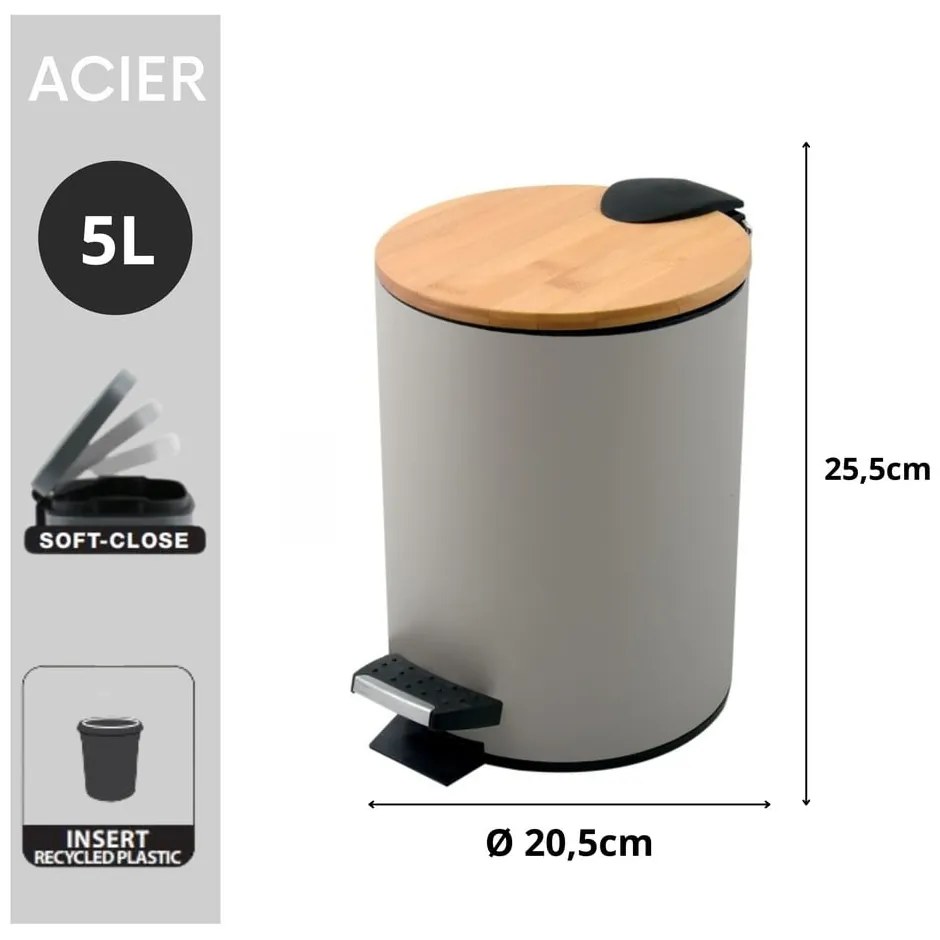 Кафяво-сиво стоманено кошче за боклук с педал 5 l Adonis – Spirella