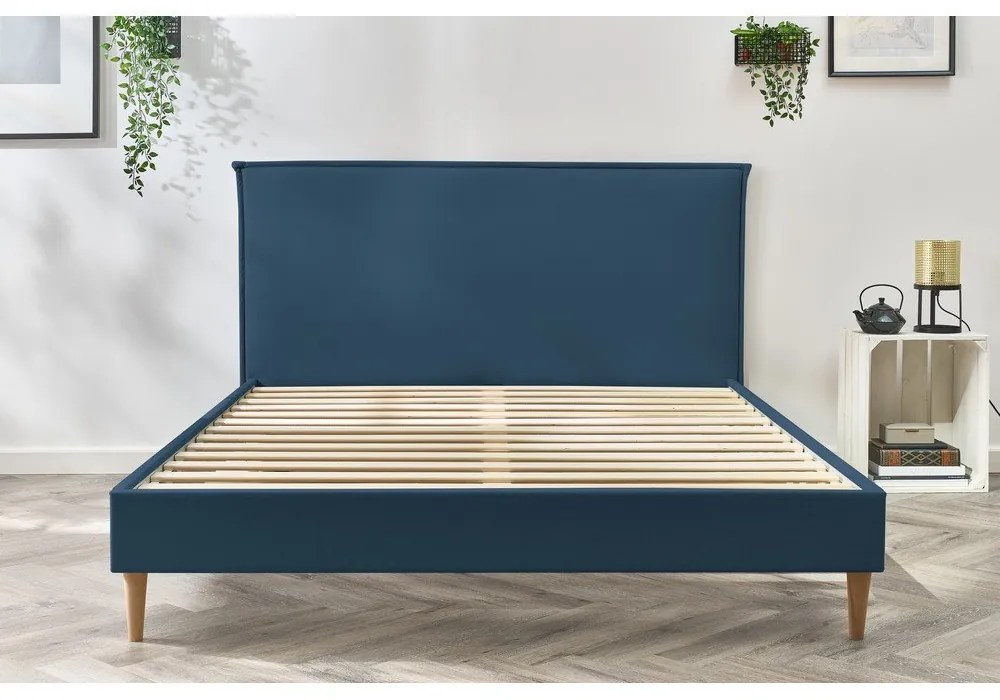 Синьо тапицирано двойно легло с решетка 160x200 cm Sary - Bobochic Paris