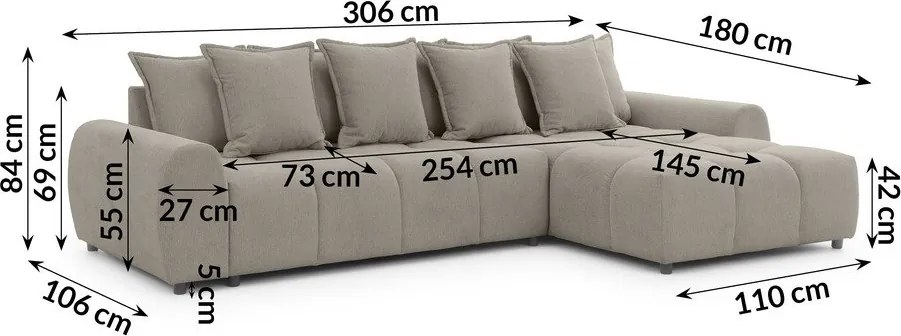 Кафяво-сив ъглов диван (десен ъгъл) Albane – Ropez