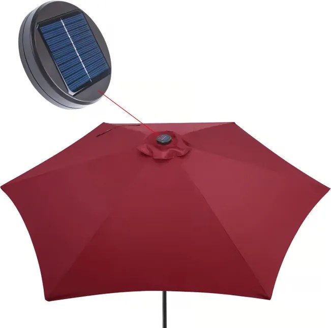 Градински LED соларен алуминиев чадър Miami - 270 см, червен, UV 80+