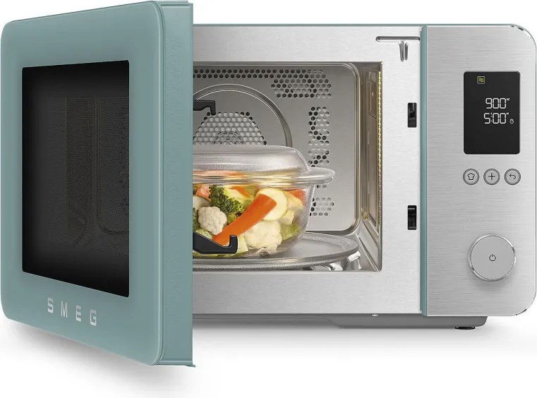 Комбинирана микровълнова фурна с горещ въздух SMEG Collezione MOC02EGMEU, 900W, 27 л, 25 програми, Плавно затваряне, Индивидуални настройки, Зелен