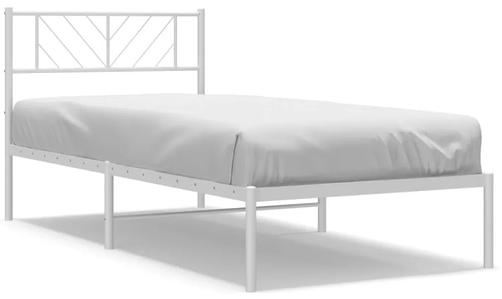 372220 vidaXL Метална рамка за легло с горна табла, бяла, 90x190 см