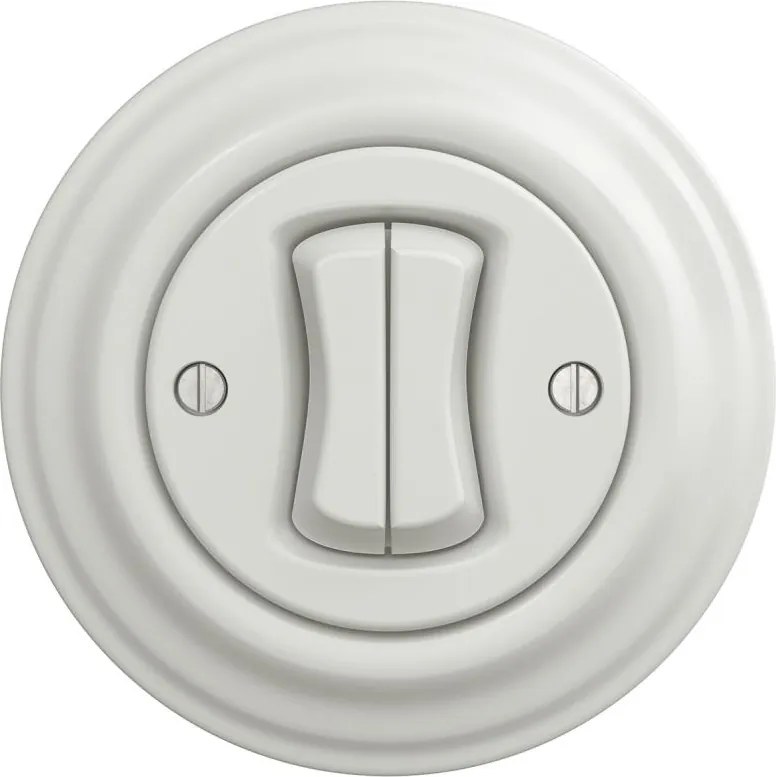 Kliklap - Ретро двоен стълбищен ключ с рамка № 6+6 керамично бяло