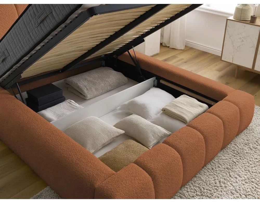 Оранжево двойно тапицирано легло с място за съхранение с включена подматрачна рамка 140x190 cm Denali – Bobochic Paris