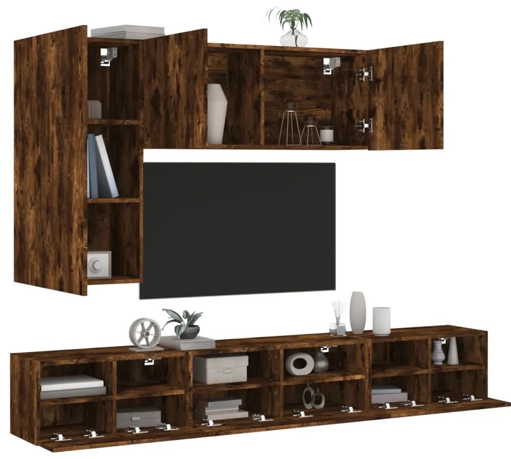 3216562 vidaXL ТВ стенни шкафове, 5 части, опушен дъб, инженерно дърво
