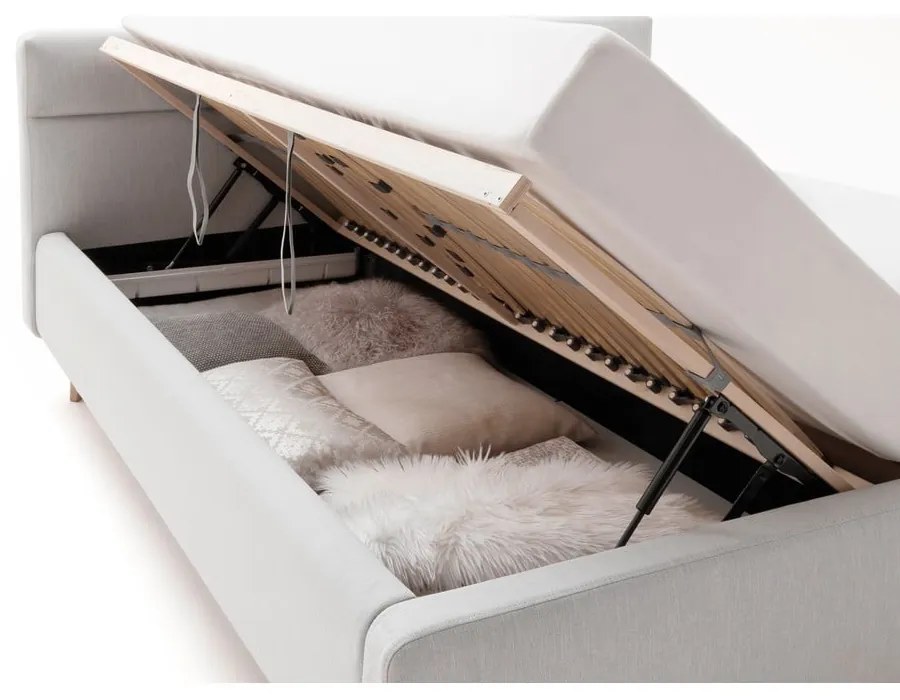 Светлосиво двойно легло 180x200 cm тапицирано с място за съхранение с включена подматрачна рамка Lotte – Meise Möbel