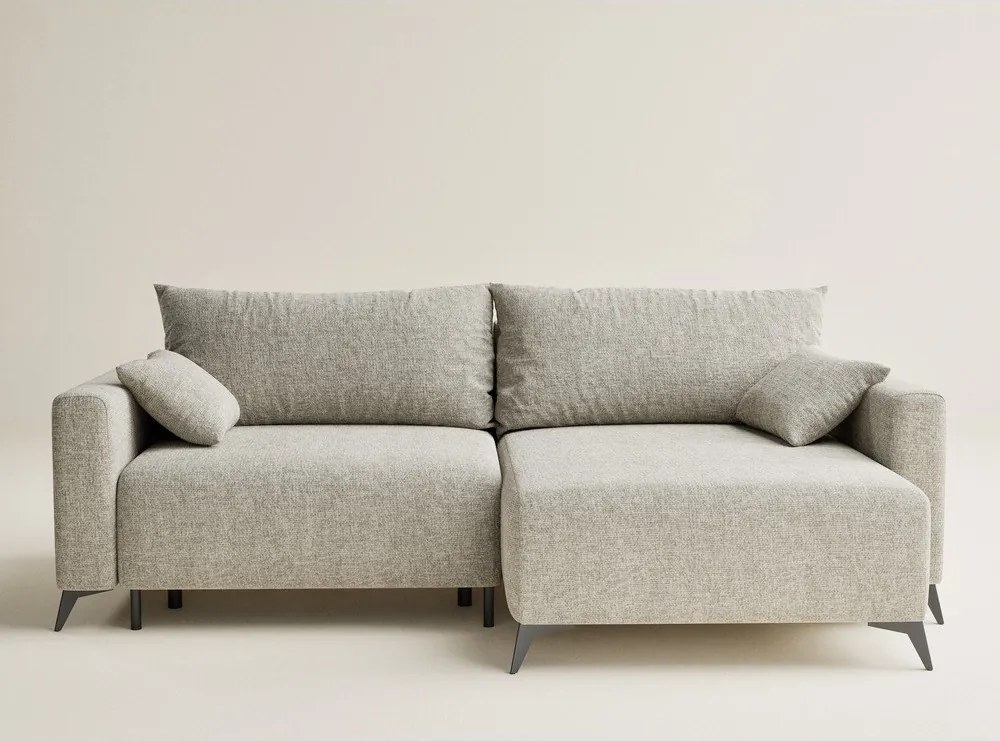 Бежов шенилов сгъваем/с място за съхранение ъглов диван (десен ъгъл) Leon – Maison de Rêve