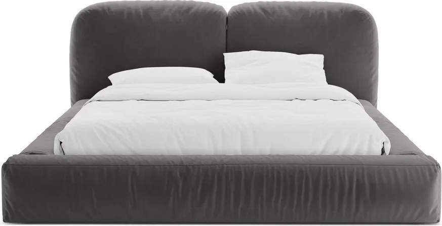 Сиво тапицирано двойно легло с място за съхранение и включена подматрачна рамка 160x200 cm Martina – Micadoni