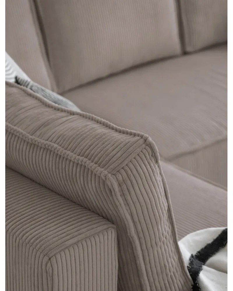 Бежов разтегателен ъглов диван от рипсено кадифе (ляв ъгъл/"U" форма) Brave Dave – Miuform