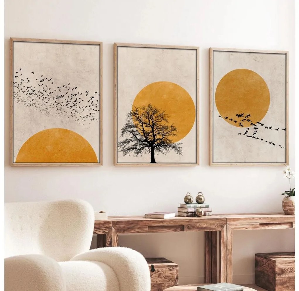 КОМПЛЕКТ 3 бр. картини в рамка 50x70 см бежово/жълто