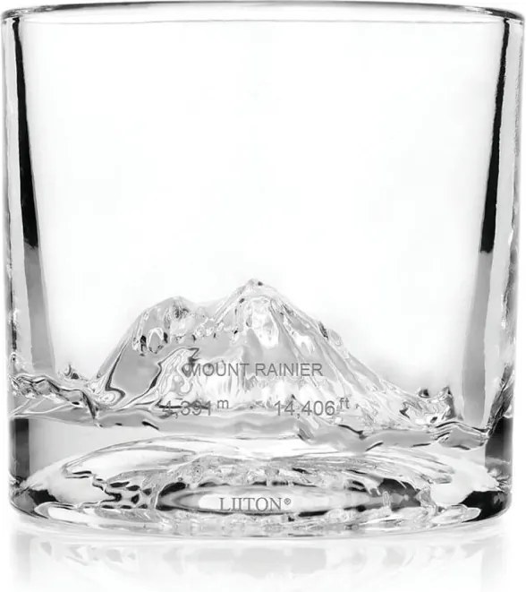 Комплект чаши за уиски LIITON 1009930 Mount Rainier, 260 мл, 2 бр, Удебелени стени, 3D дъно с форма на Връх Рейниър, Прозрачен