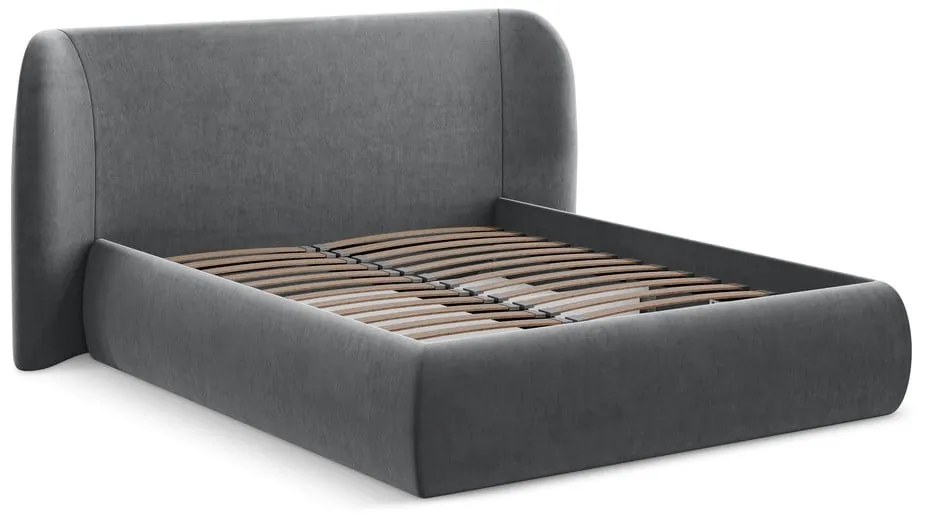 Тъмносиво двойно тапицирано легло с място за съхранение и включена подматрачна рамка 180x200 cm Hauke – Makamii