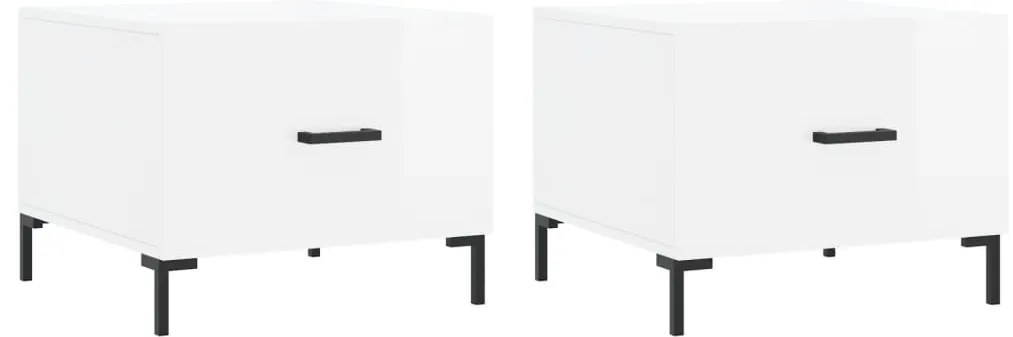 829401 vidaXL Кафе маси, 2 бр, Бял гланц, 50x50x40 см, инженерно дърво