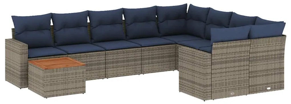 3256621 vidaXL Градински диван с възглавници, 10 части, полиратан, сив