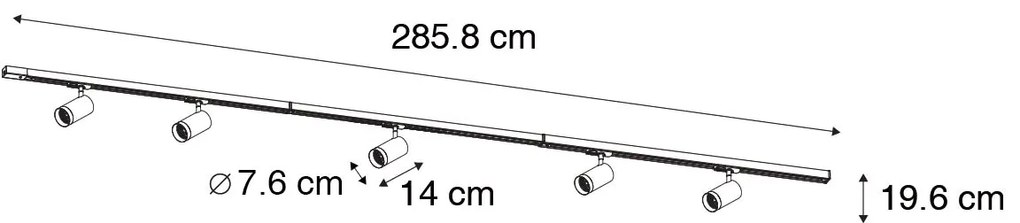 Модерна релсова осветителна система с 5 прожектора черна 1-фазна GU10 70mm - Iconic Jeana Luxe