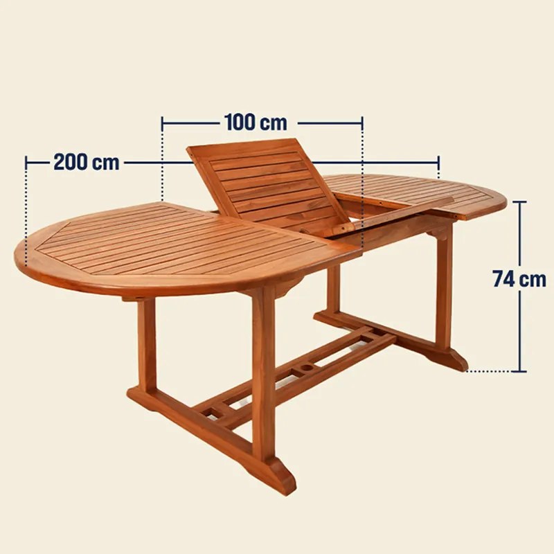Градинска разтегателна маса Vanamo от евкалипт 150 - 200 x 100 x 74 cm