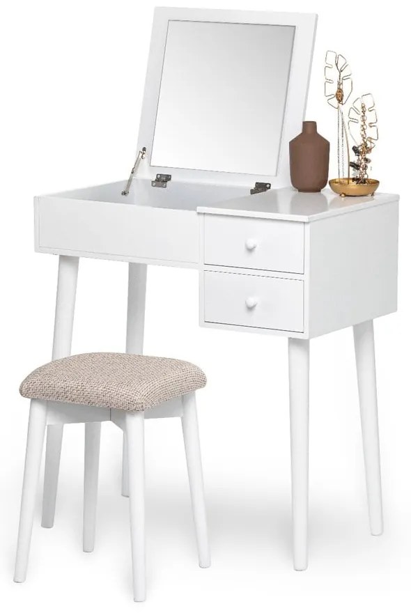 Бяла тоалетка с огледало, кутия за бижута и 2 чекмеджета Красота - Bonami Essentials