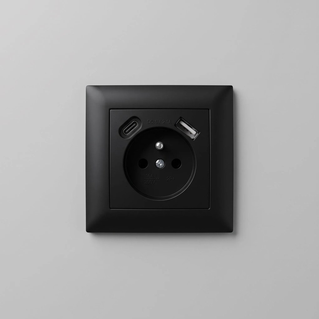 Единичен контакт със заземяване + USB-A USB-C OSTE JNH004-G Black