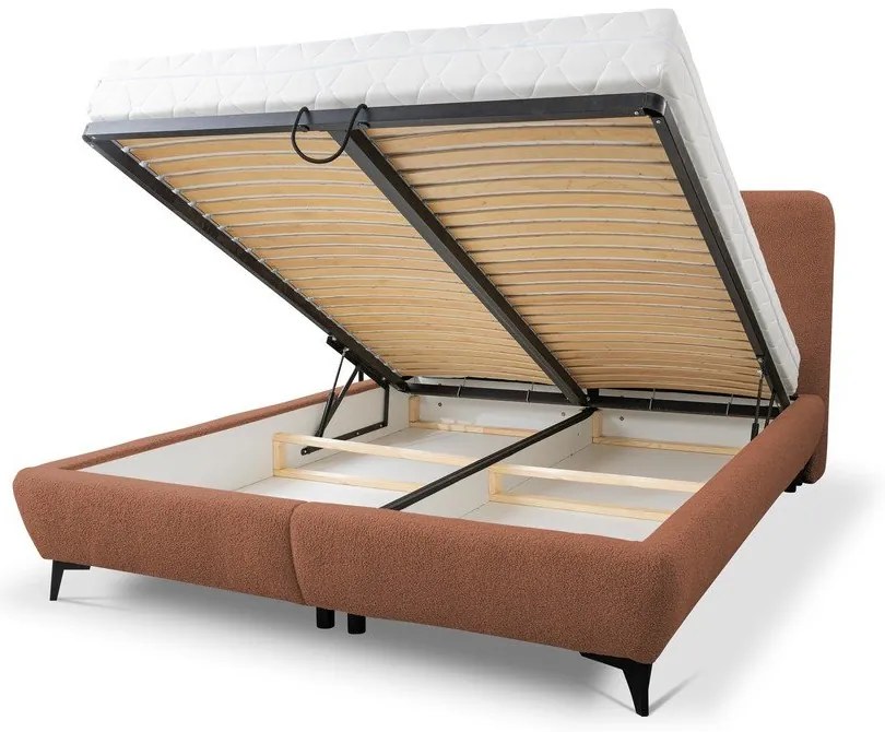 Теракотено двойно тапицирано легло с място за съхранение и включена подматрачна рамка 140x200 cm Makapu – Makamii