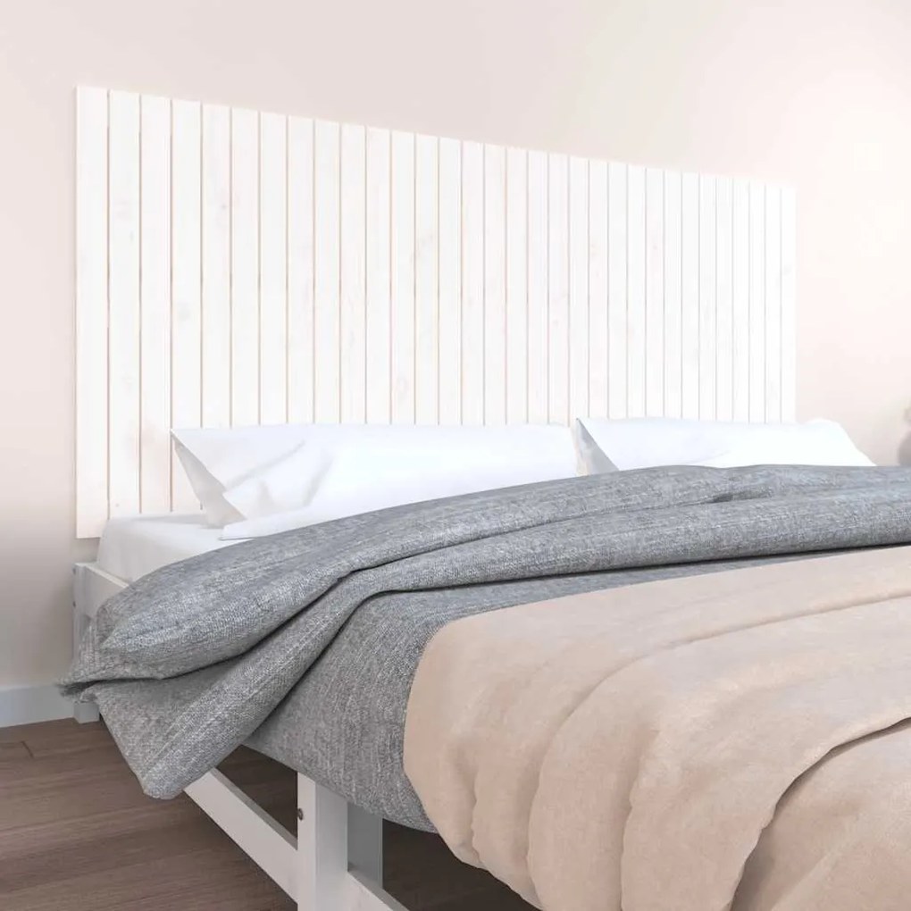 824879 vidaXL Стенна табла за спалня, бяла, 204x3x90 см, борово дърво масив