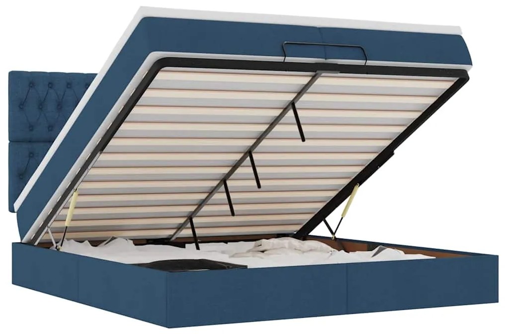 3314120 vidaXL Османска легло с матрак и LED, синьо, 200x200 см, плат