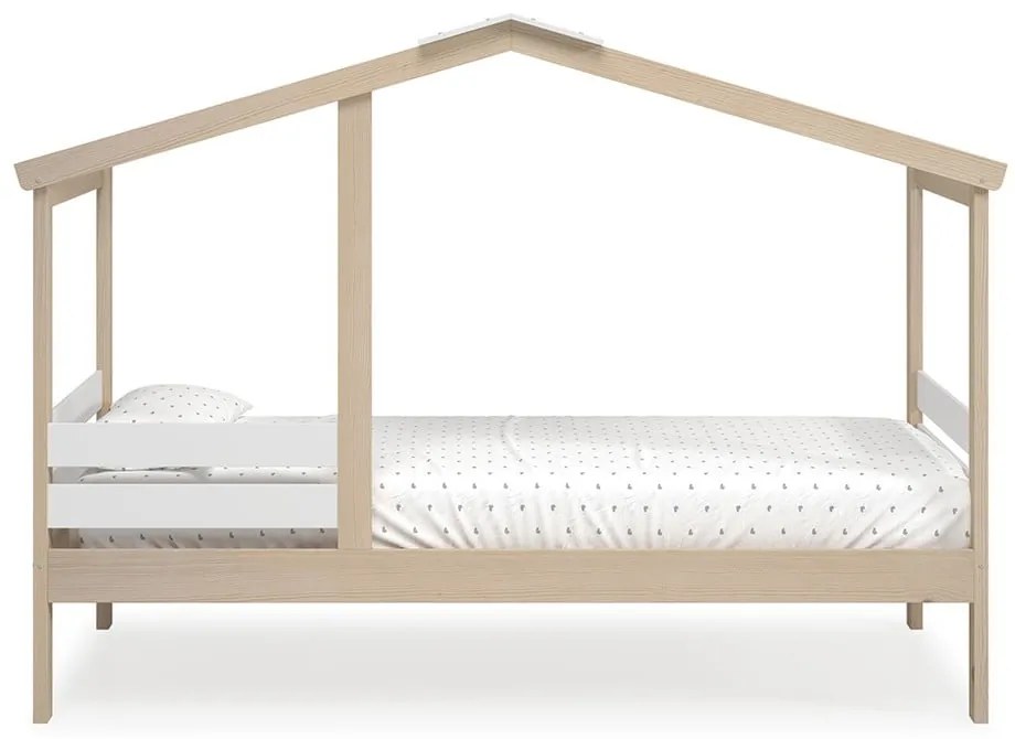 Бяло/естествено легло за къща от бор 90x190 cm Angel - Marckeric