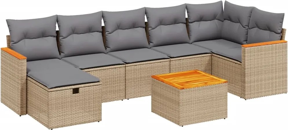 3265322 vidaXL Градински диван с възглавници 8 части бежов микс полиратан