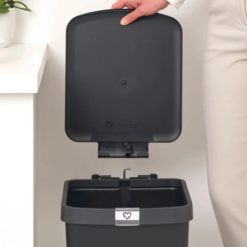 Кош за боклук с педал Brabantia StepUp 1008482, 25 л, Екологични материали, Голям отвор, Тъмносив