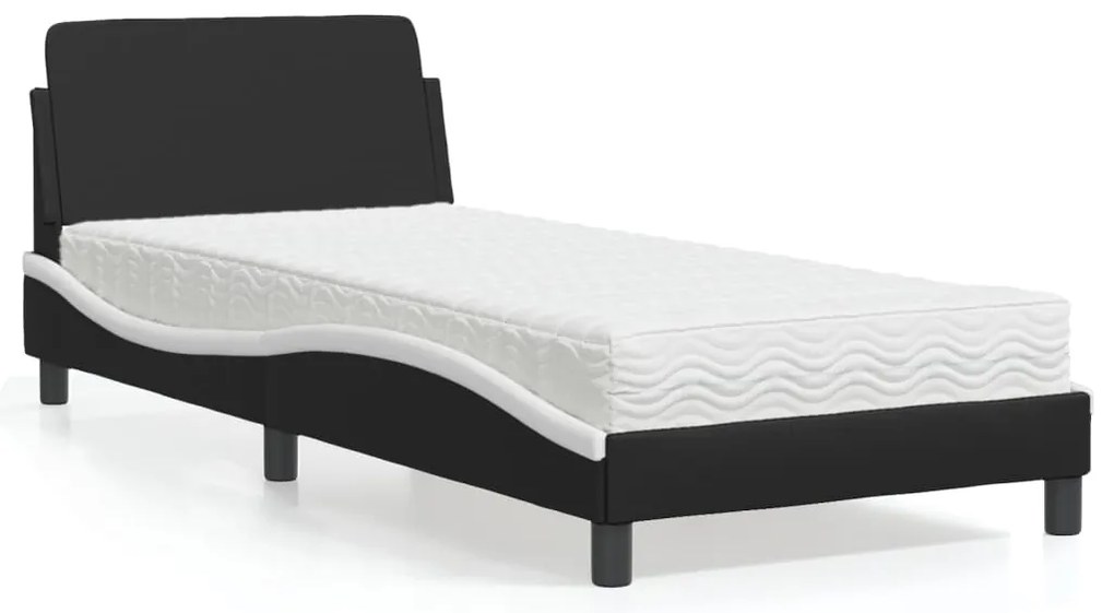 3208342 vidaXL Легло с матрак, черно и бяло, 90x200 см, изкуствена кожа