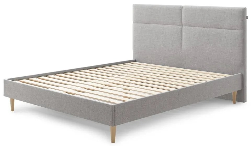 Светлосиво тапицирано двойно легло с решетка 160x200 cm Elyna - Bobochic Paris