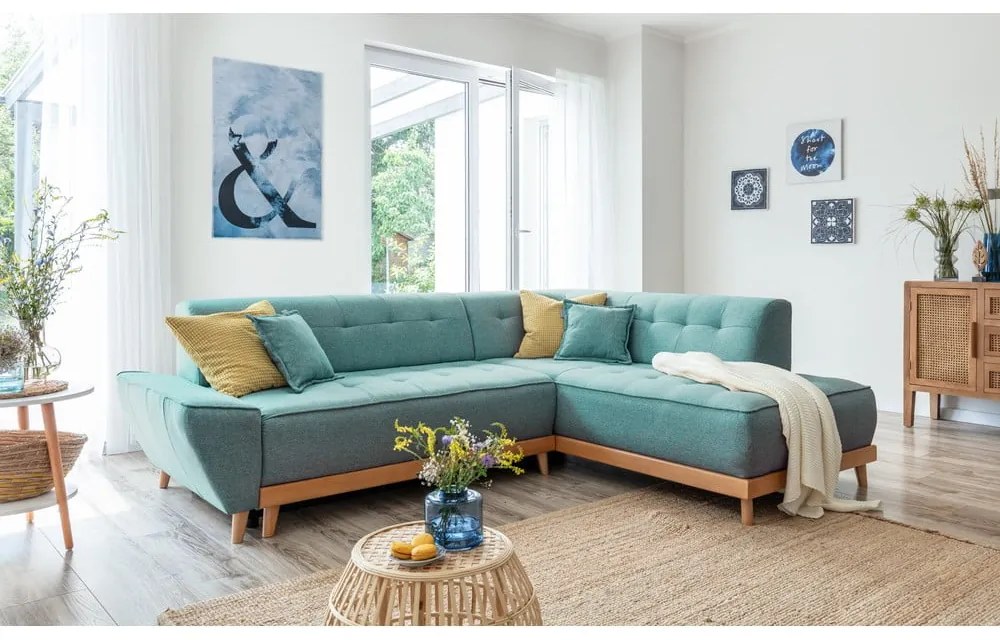 Тюркоаз разтегателен ъглов диван (десен ъгъл) Dazzling Daisy – Miuform