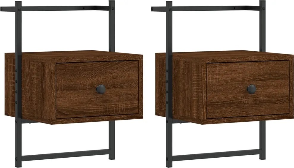 833452 vidaXL Нощно шкафче стенно 2 бр кафяв дъб 35x30x51 см инженерно дърво