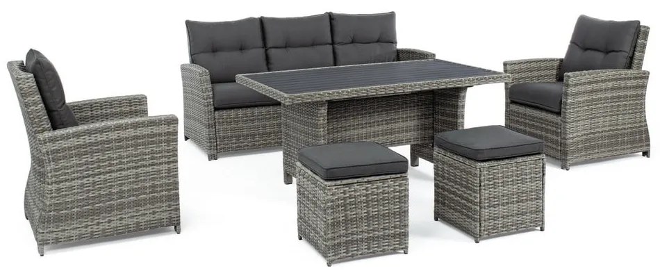 Сив градински комплект от за отдих от изкуствен ратан за 6 Ariel – Bizzotto