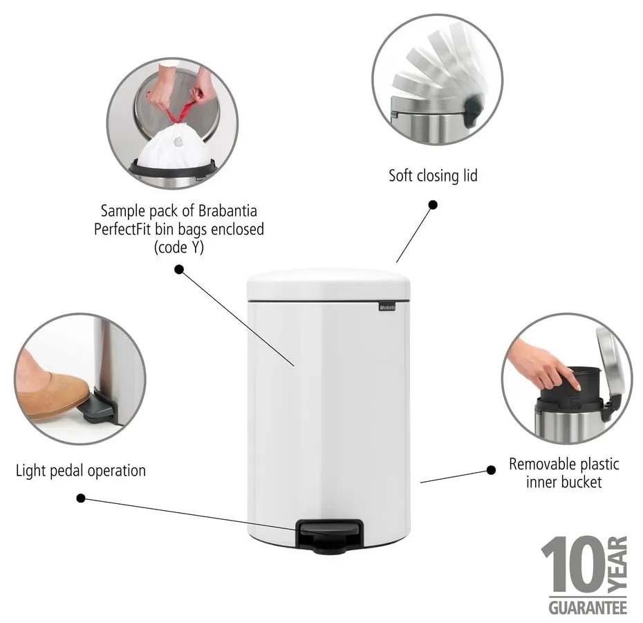 Бяло стоманено кошче за боклук с педал 20 l NewIcon – Brabantia