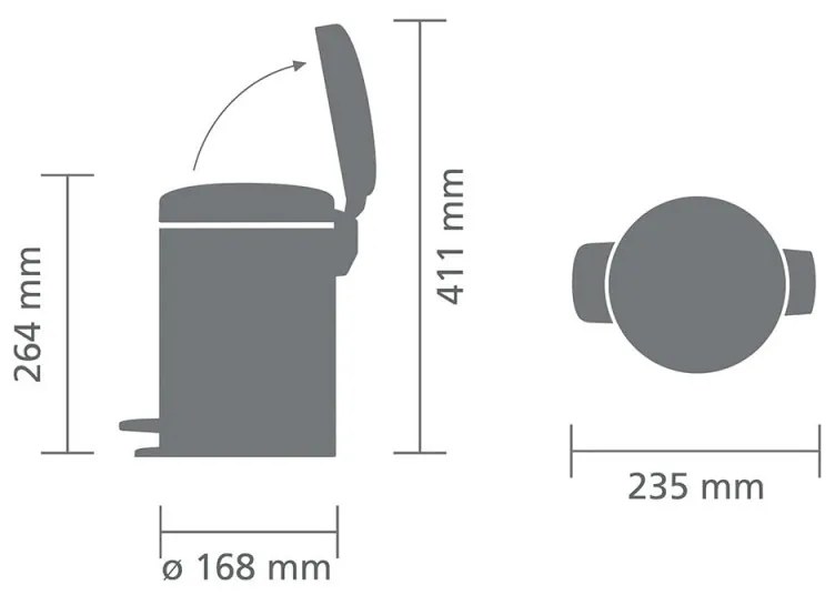 Кош за боклук с педал Brabantia NewIcon 649003, 3 л, Леко затваряне, Противоплъзгаща основа, Устойчив на пръстови отпечатъци, Инокс/Мат