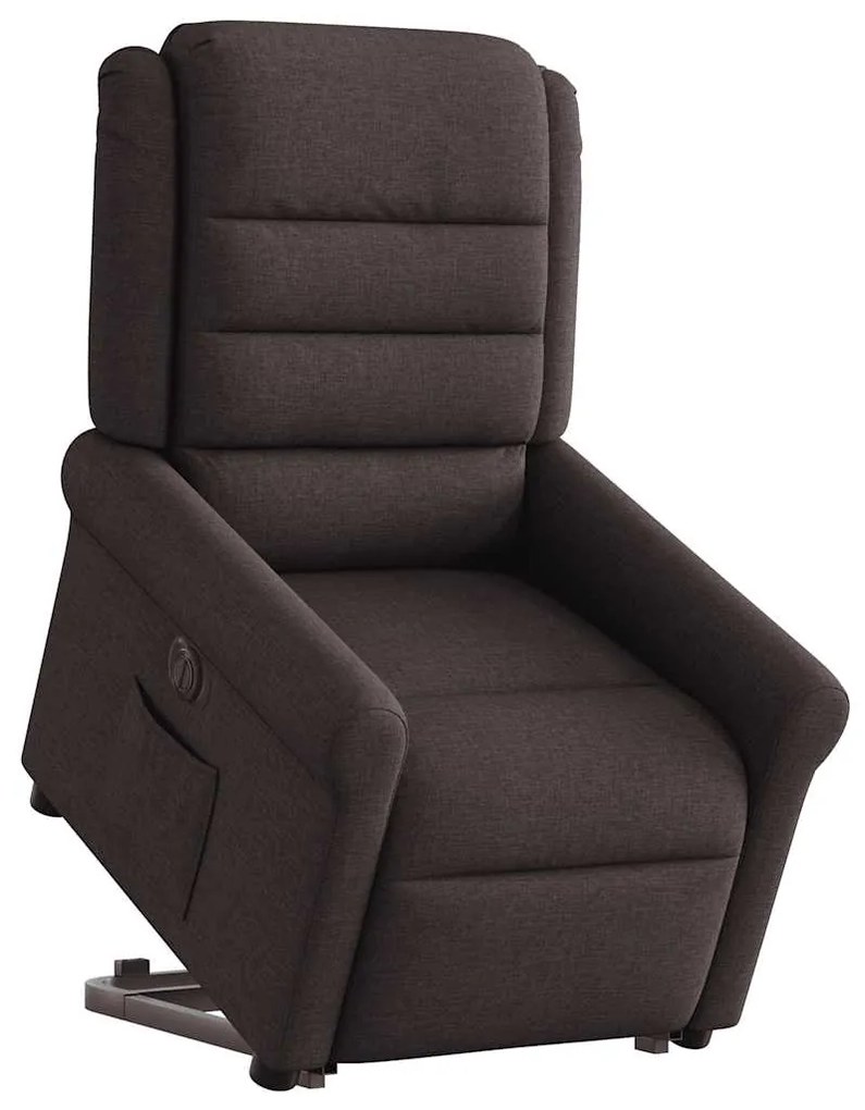 3303339 vidaXL Електрически изправящ реклайнер стол, тъмнокафяв, текстил
