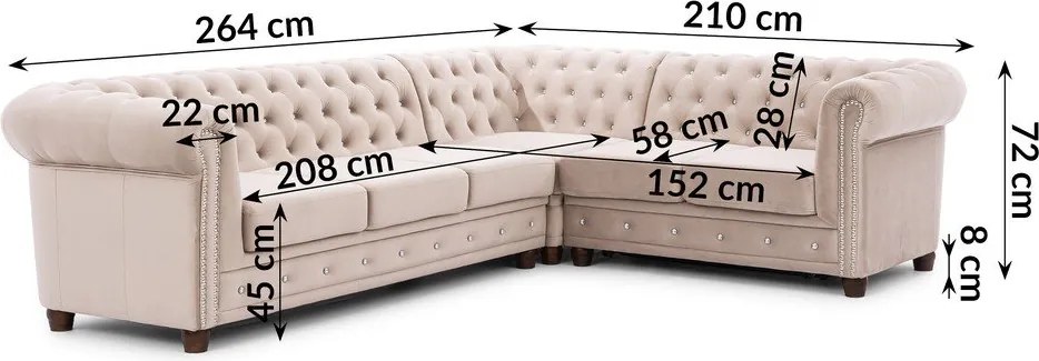 Бежов кадифен разтегателен ъглов диван (десен ъгъл L форма) York Blik – Ropez