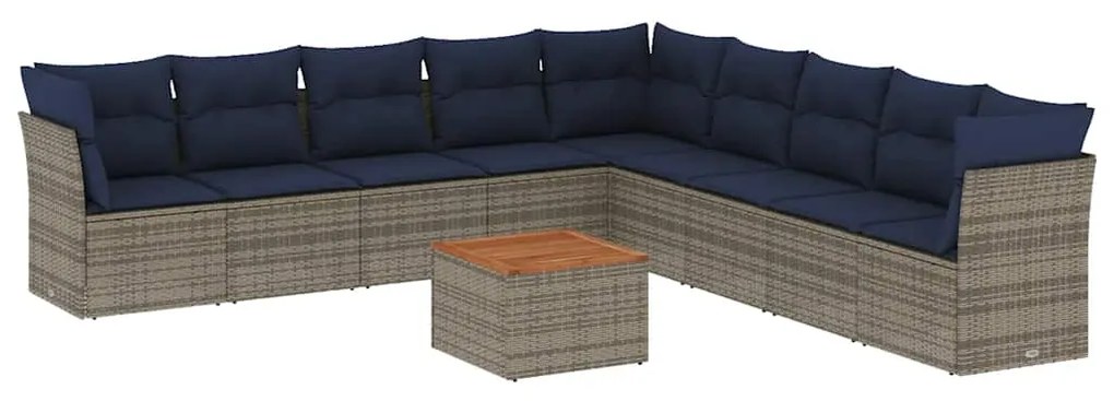 3256026 vidaXL Градински диван с възглавници, 10 части, полиратан, сив
